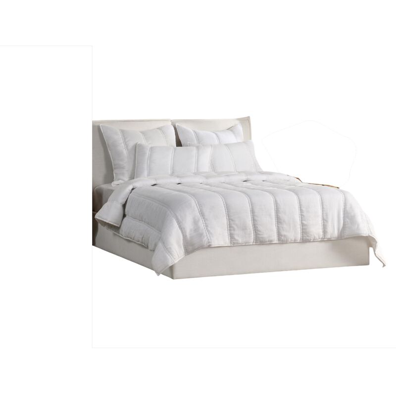 Rawi King Size Quilt, White Sustainable Ramie Cotton, Channel Stitched - Benzara