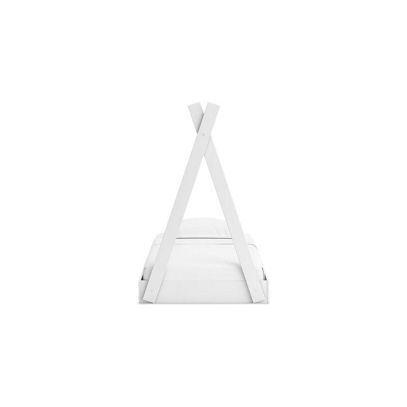 Kally Twin Size Floor Bed, Tent Style Design, Matte White Wood - Benzara