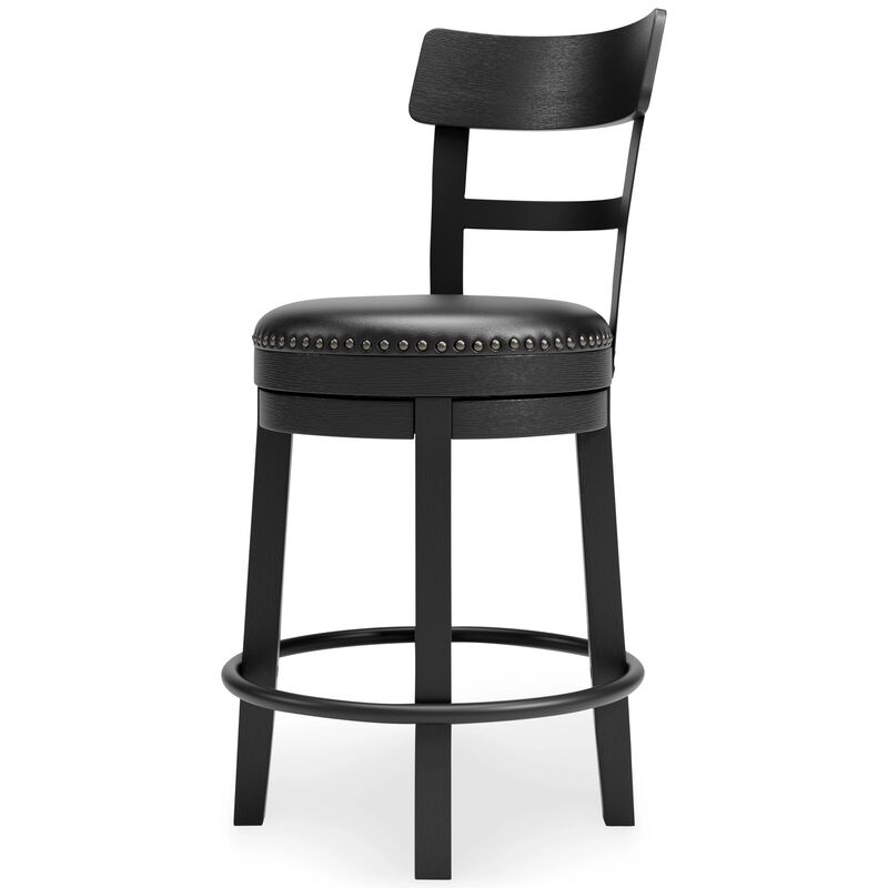 Solid Wood Counter Height Barstool, 360 Degree Swivel, Leatherette Seat, Black-Benzara
