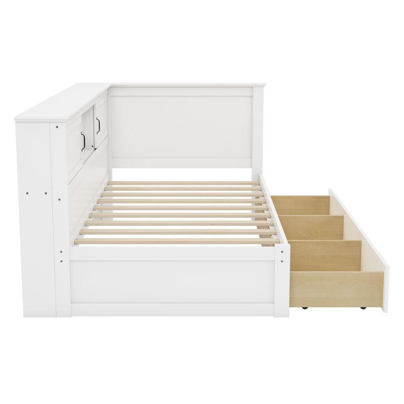 Merax L-Shaped  Daybed with Drawer and Bookcase