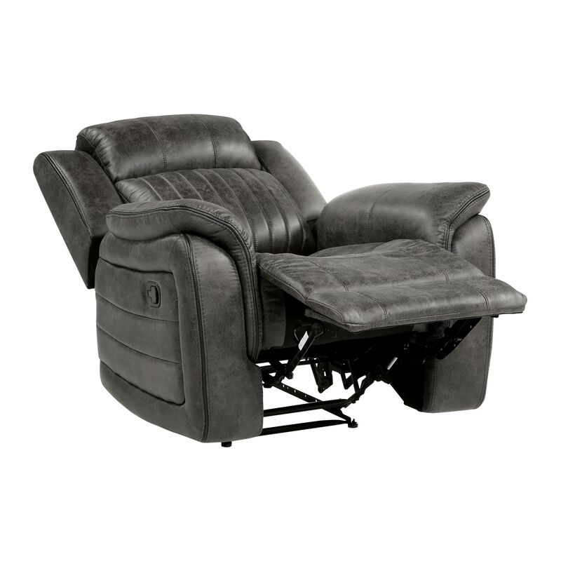 Bento 38 Inch Manual Recliner Chair, Tab Pull, Brownish Gray Microfiber - Benzara