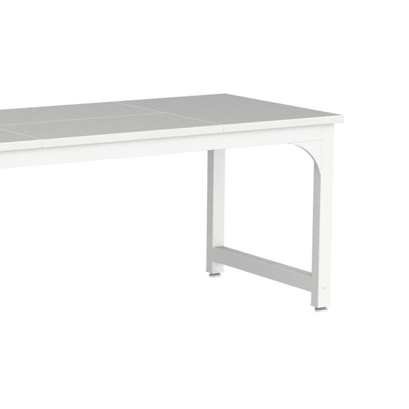 Home Office Desk, 63 Inch Minimalist Wood Top w White Metal Frame - Benzara