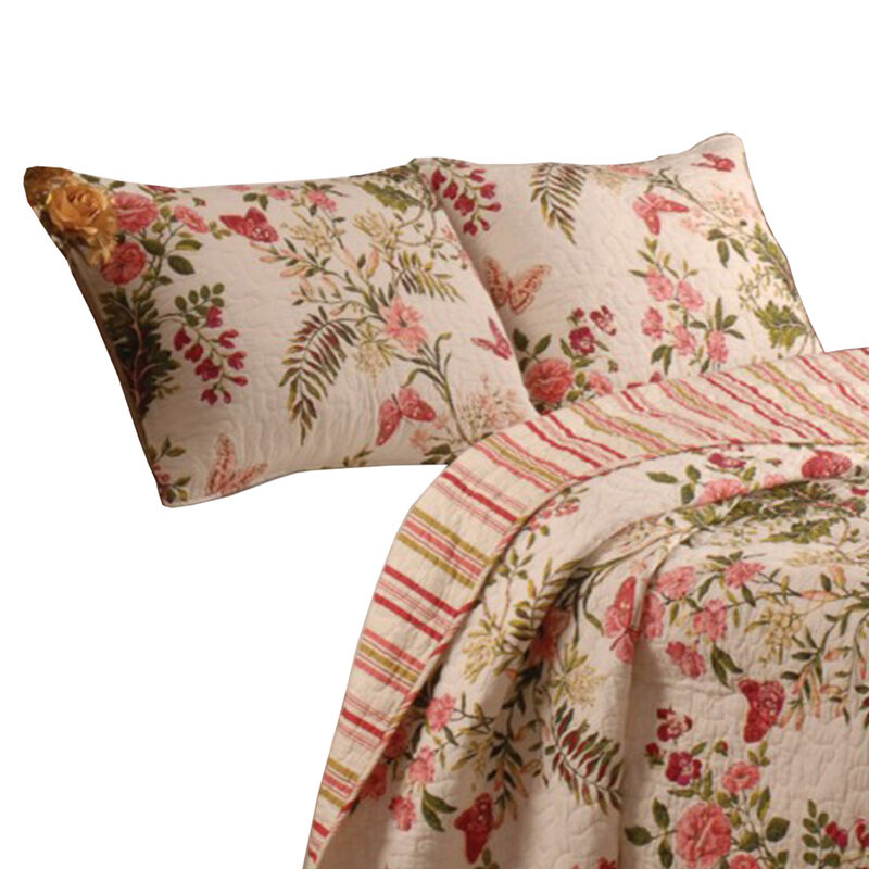 Atlanta Fabric 3 Piece King Size Quilt Set with Butterfly Prints,Multicolor - Benzara