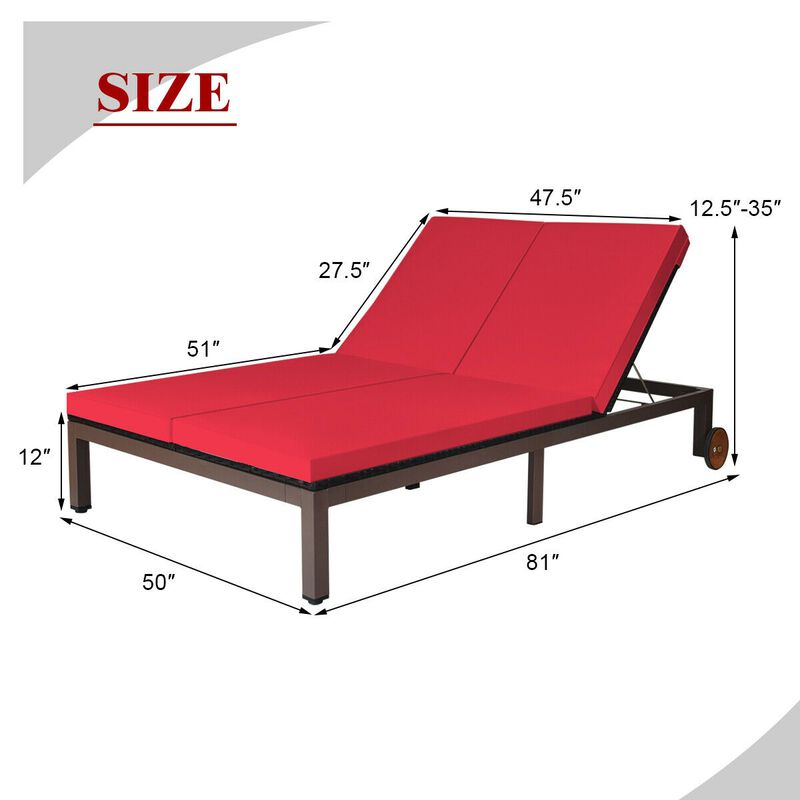 2-Person Patio Rattan Lounge Chair with Adjustable Backrest