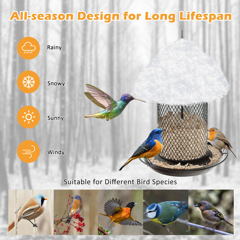 Metal Hanging Bird Feeder and Bath with Weatherproof Dome