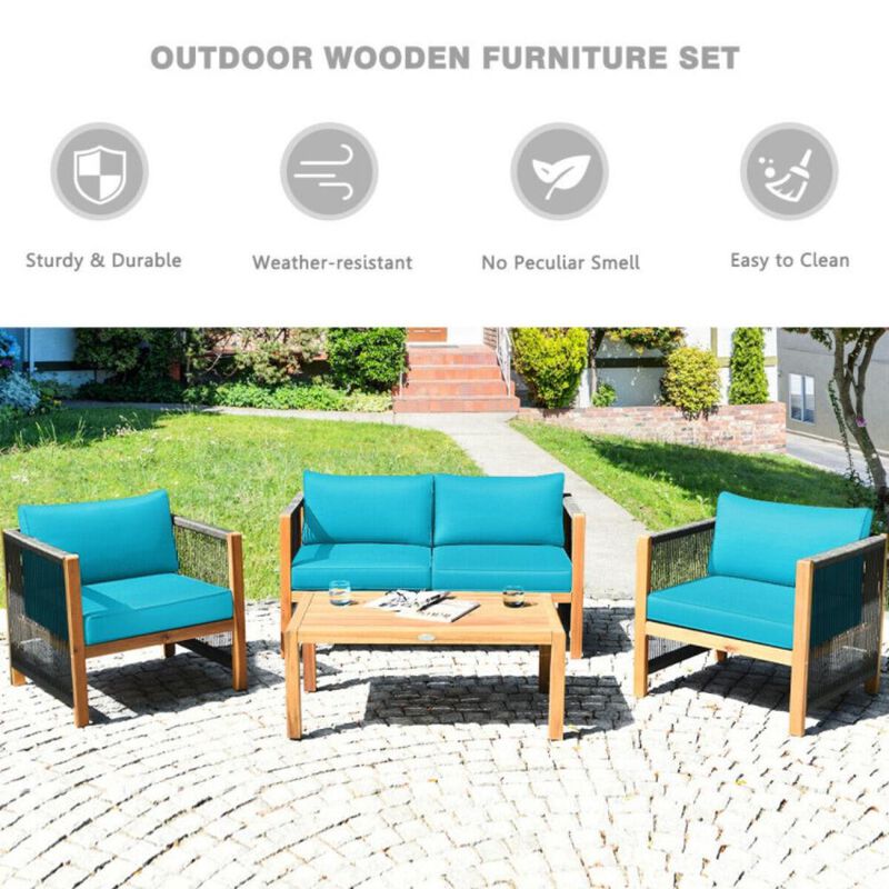 Hivvago 4 Pieces Acacia Wood Sofa Set with Cushions for Outdoor Patio