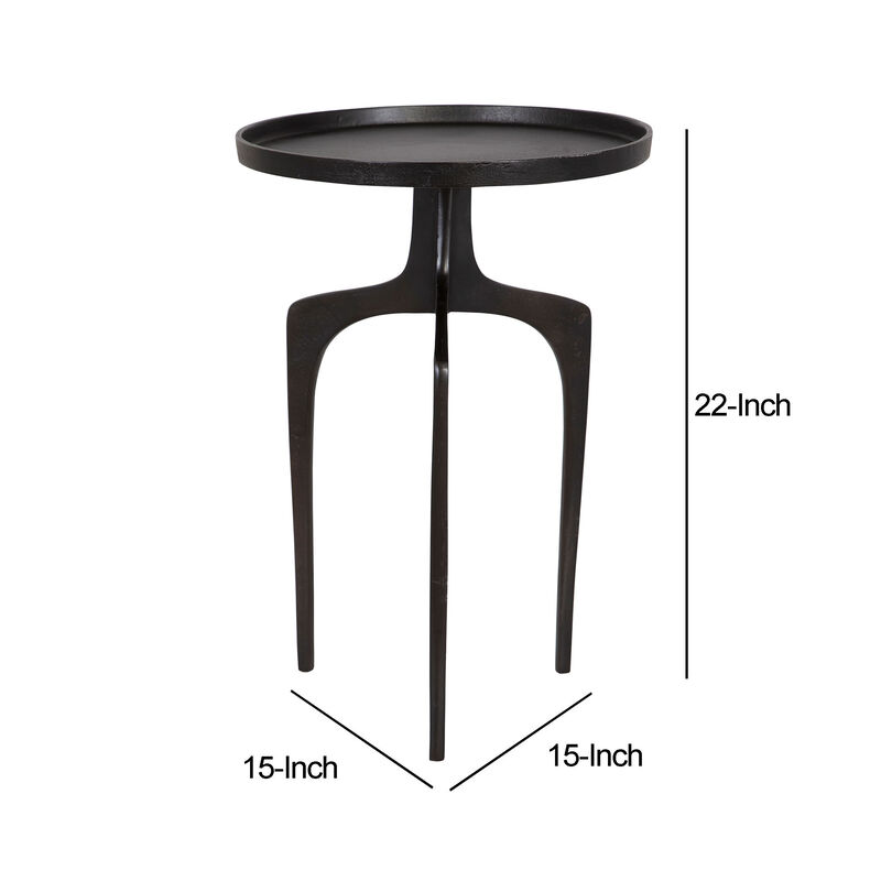 22 Inch Metal Round Accent Table, Three Curved Legs, Antique Brown - Benzara