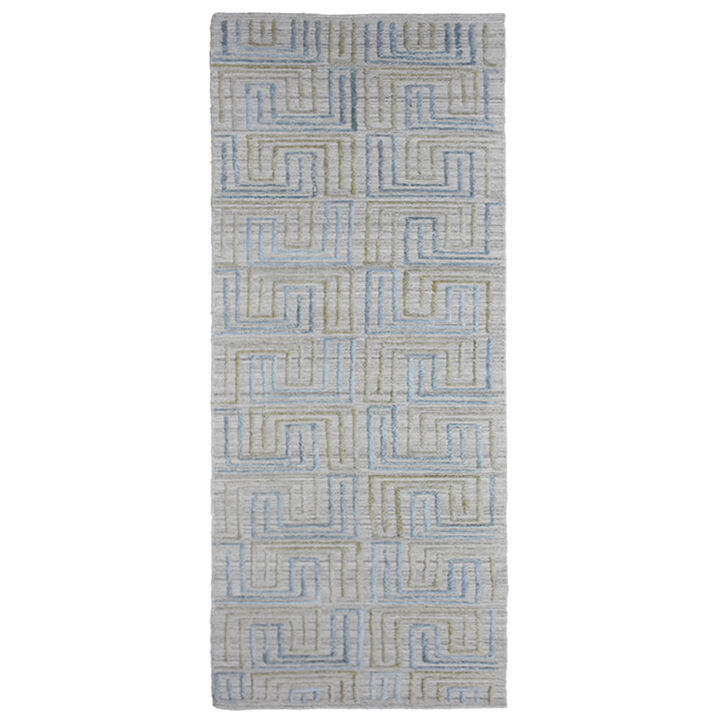 RUGSOTIC CARPETS HAND WOVEN FLAT WEAVE KILIM POLYESTER ECO-FRIENDLY AREA RUGS  - 2'6''x10', Runner Shape, Ivory Multicolor Color, Geometric Modern Design, Low Pile  Handmade Area Rugs (DP0005)