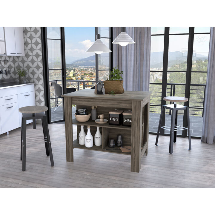 Streamdale Rockaway 3-Shelf Kitchen Island Dark Brown