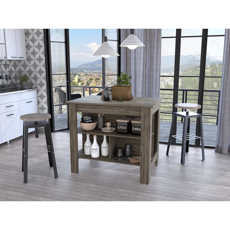 Streamdale Rockaway 3-Shelf Kitchen Island Dark Brown