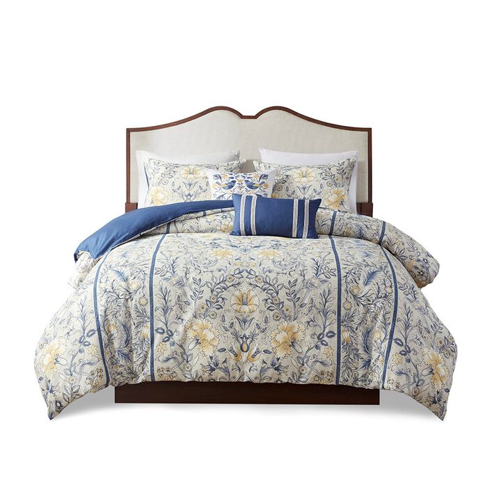 Gracie Mills Marlon 5-Piece Cotton Botanical Duvet Cover Set