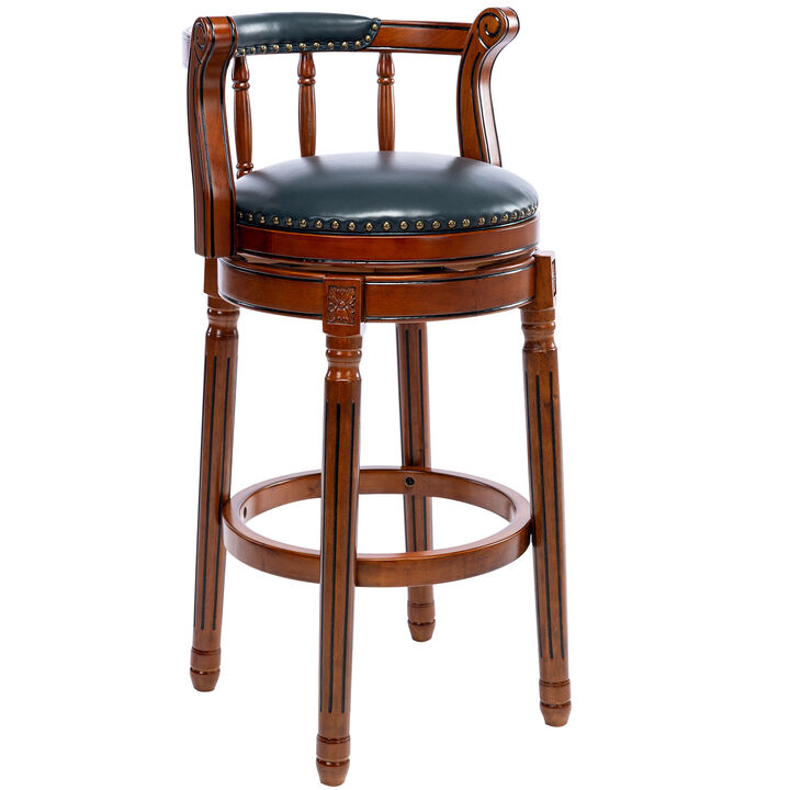 Bar Stools Seat Height 29.5" Leather Wooden Bar Stools(Dark Blue 1 Piece)