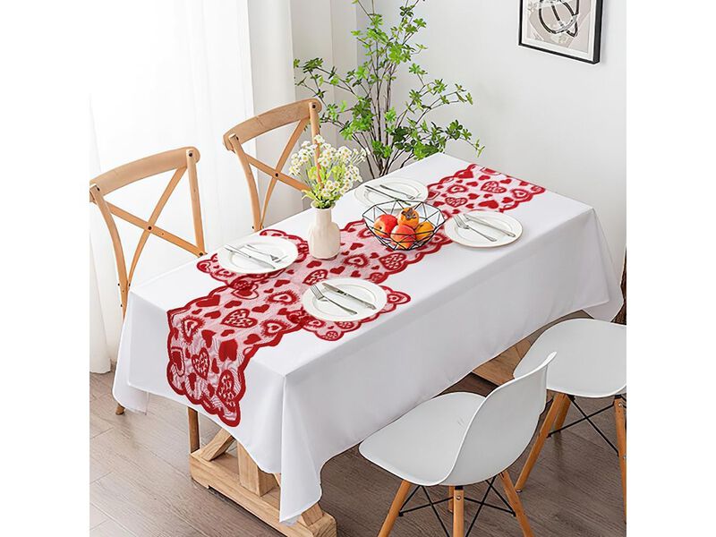 SythorYang Valentines Table Runner, Red Lace Table Runner with 2 Placemats