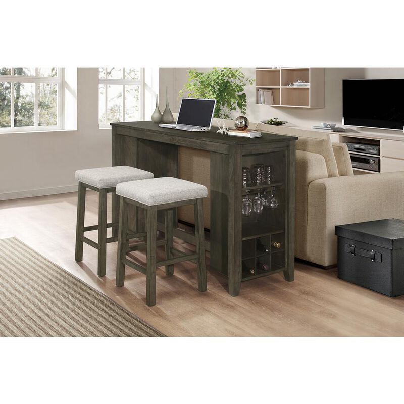 New Classic Furniture Furniture Churon Solid Wood Gathering Bar Table and 2 Stools - Brown
