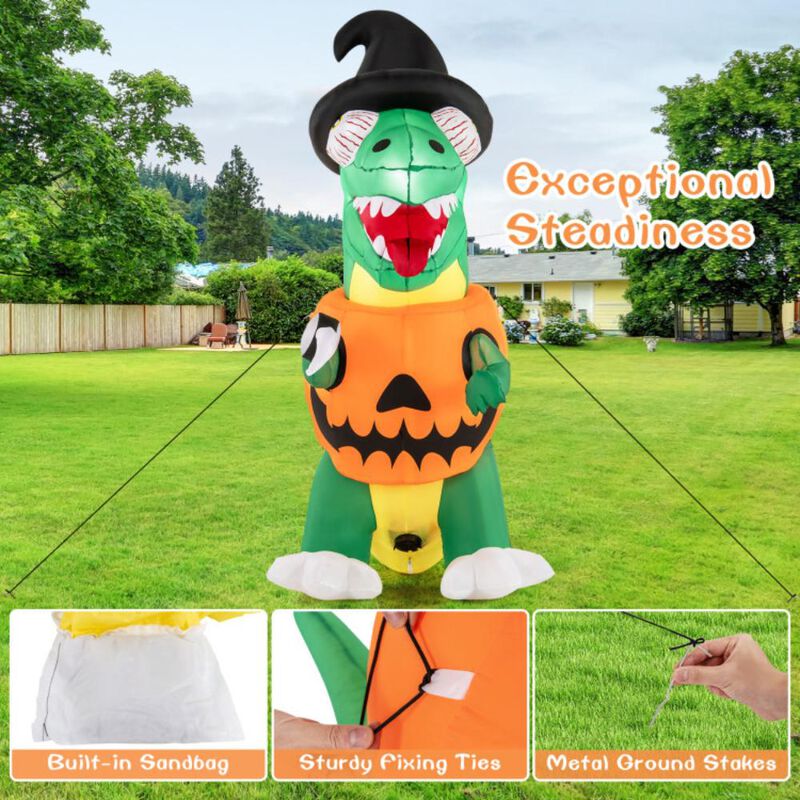 Hivvago Blow up Inflatable Pumpkin Dinosaur Yard Decoration with Built-in LED Lights