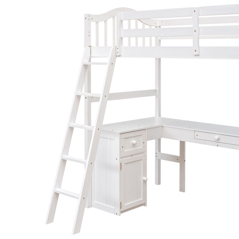 Twin Size Loft Bed With Drawers, Cabinet, Shelves And Desk, Wooden Loft Bed With Desk