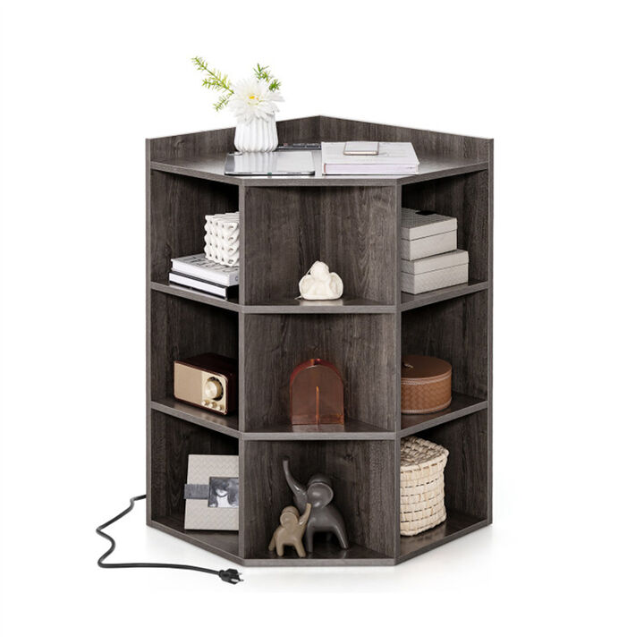 3-Tier Corner Cabinet with Built-In Charging Station & Storage Shelves