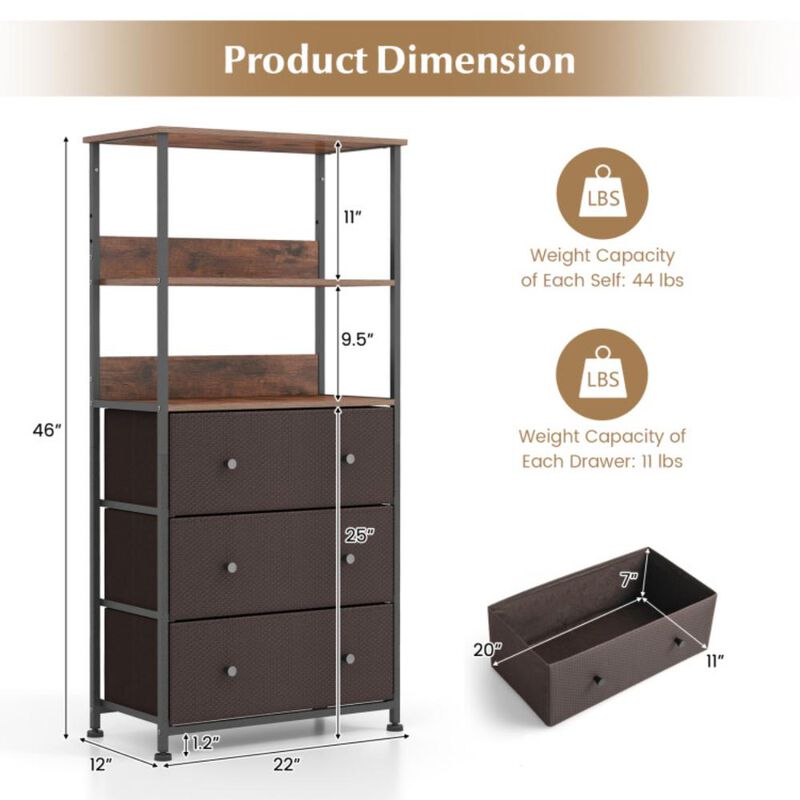 Hivvago Chest of Fabric Drawer with 3 Folding Fabric Drawers and Anti-tipping Devices-Brown