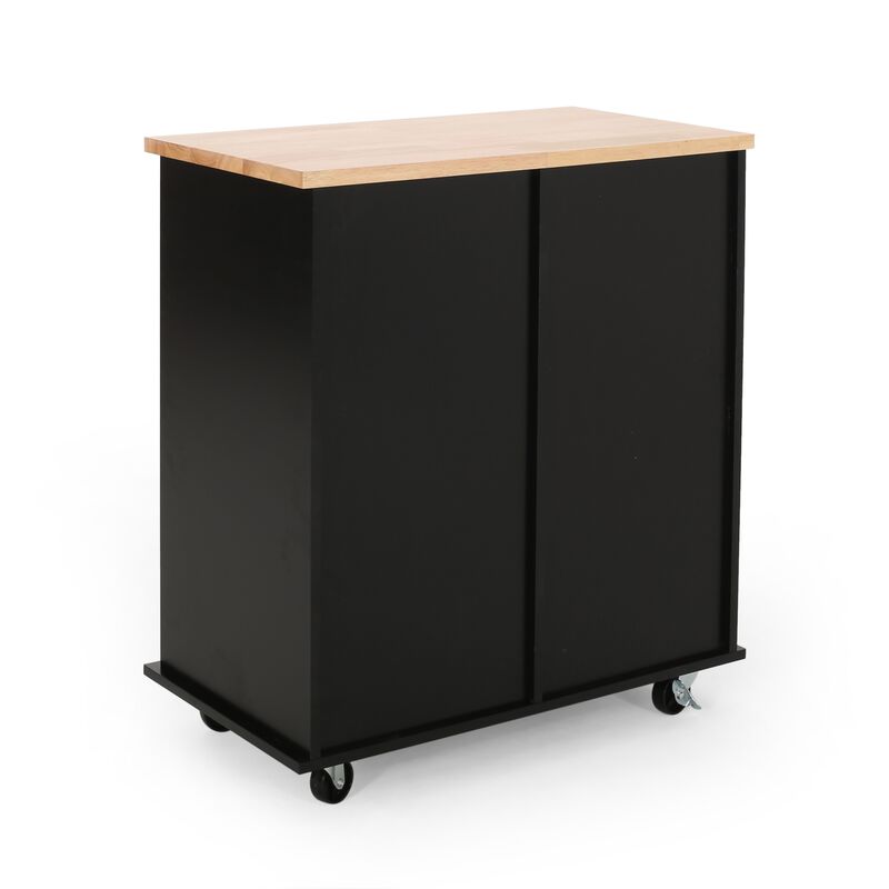 Rolling Kitchen Island Bar Cart w Drawers, Shelves, Brown n Black - Benzara