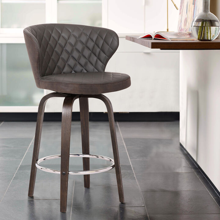 Mynette  Swivel Brown Faux Leather Bar Stool