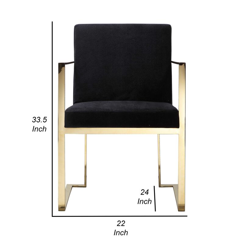 Boly 24 Inch Dining Armchair, Cushioned Black Velvet Seat, Gold Cantilever  - Benzara
