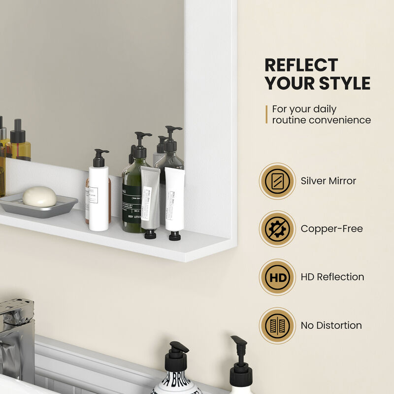 Rectangular Bathroom Mirror with Shelf for Storage and Organization