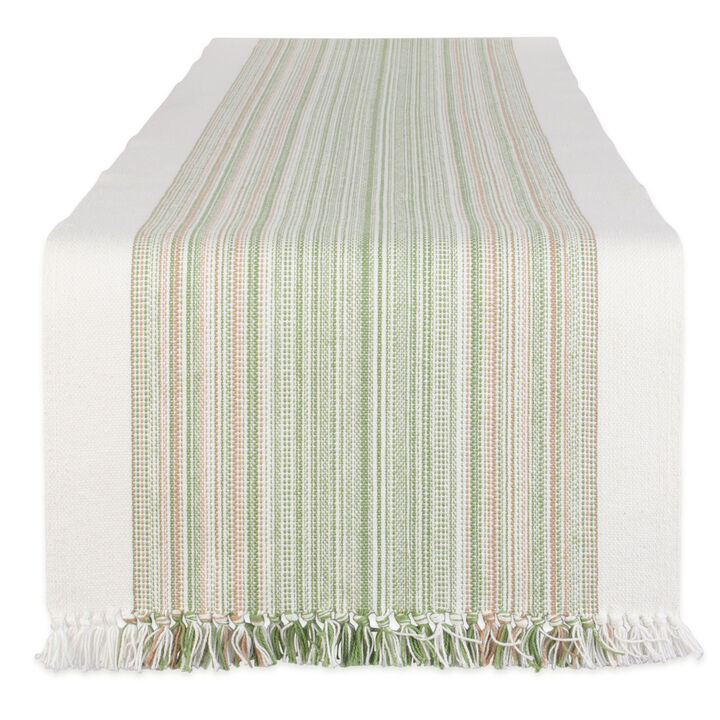 72" Table Runner with Fringed Thyme Green Stripes Design