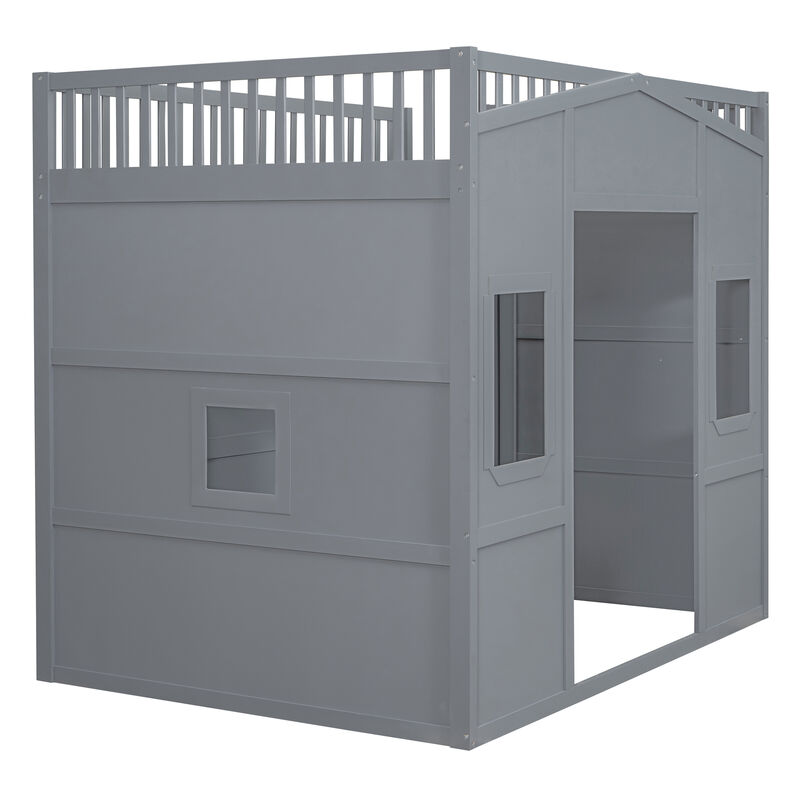Merax  House Loft Bed With Ladder and Wardrobe
