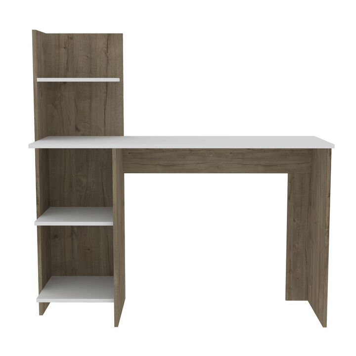 DEPOT E-SHOP Toronto 120 Writing Desk, Four Shelves, White / Pine