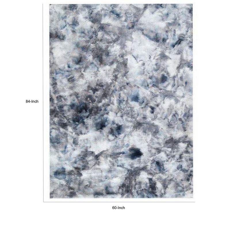 Ica 5 x 7 Area Rug, Non Slip Canvas Backing, Tie Dye Polyester, Gray - Benzara