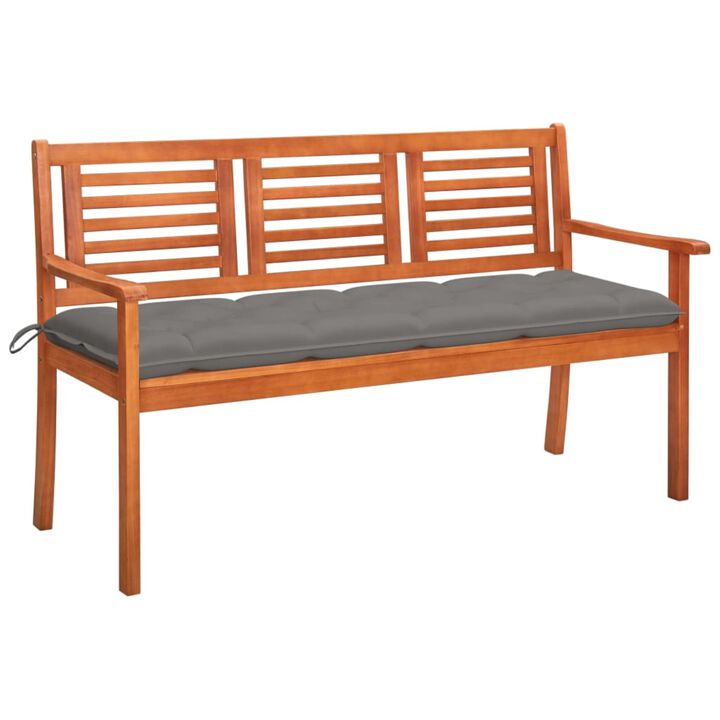 vidaXL 3-Seater Garden Bench with Cushion 59.1" Solid Eucalyptus Wood