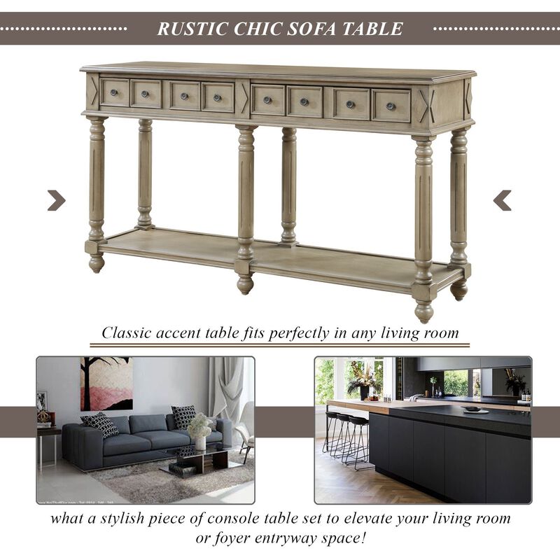 Gewnee 58" Long Sofa Table Retro Console Table Entryway Table , Distressed Black