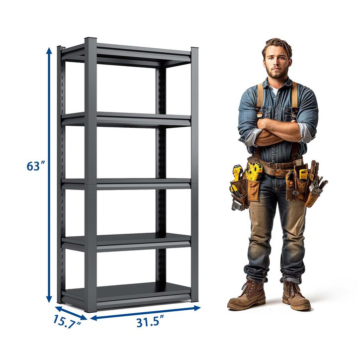 5-Tier Adjustable Garage Shelving, 2000lbs Metal Storage Rack for Utility & Warehouse