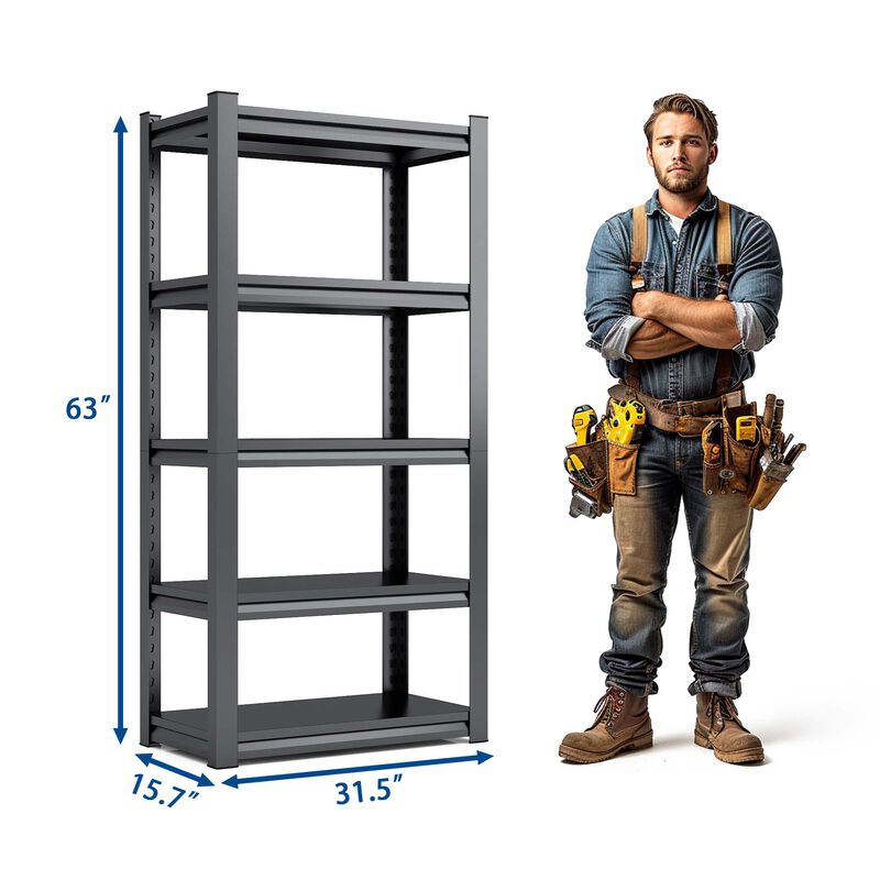 5-Tier Adjustable Garage Shelving, 2000lbs Metal Storage Rack for Utility & Warehouse