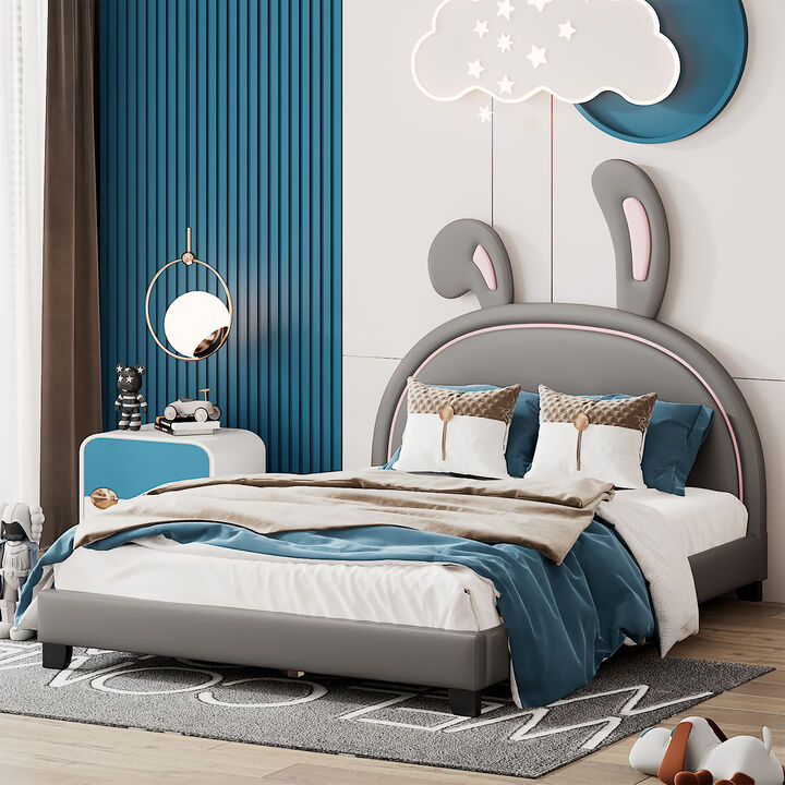 Merax Rabbit Upholstered Leather Platform Bed