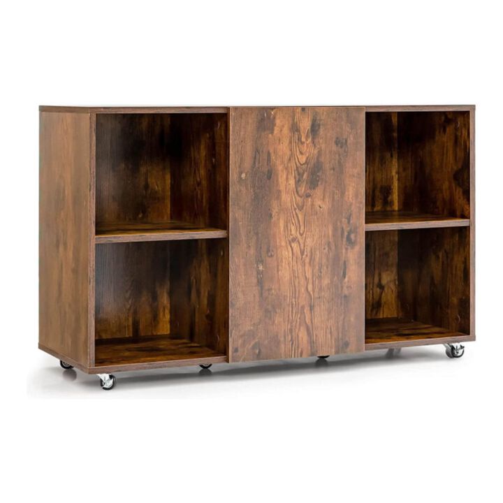 Hivvago Wood Storage Cabinet with Wheels and 6 Compartments