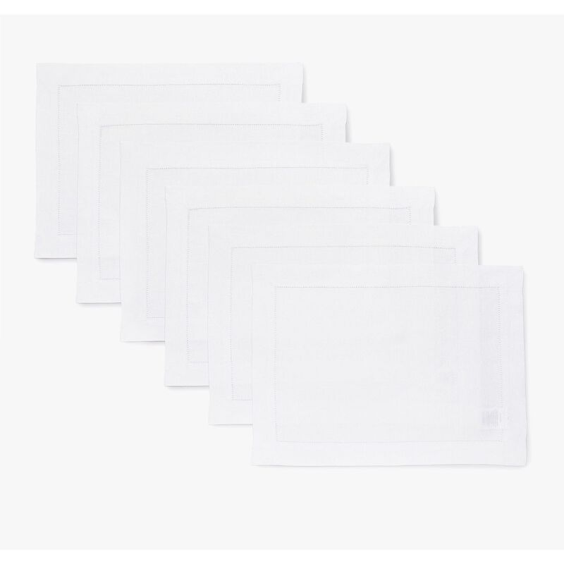 Solino Home 100% Pure Linen Placemats Set of 6 - 14 x 19 Inch | Classic Hemstitch