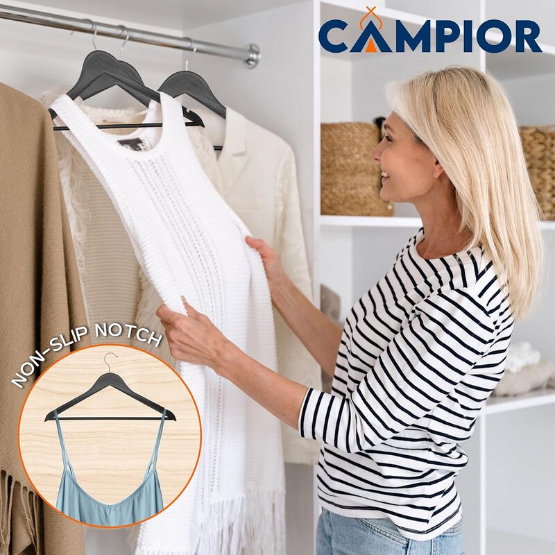 Wooden Clothes Hangers - 60 Pack, Durable, Non-Slip, Space-Saving Hangers for Dresses, Coats, and More, Holds Up to 10 lbs with 360° Swivel Hook, Black Finish