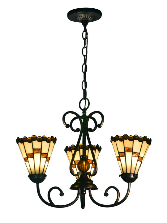 18" Black and Amber Art Glass Shades 3 Light Hanging Fixtures
