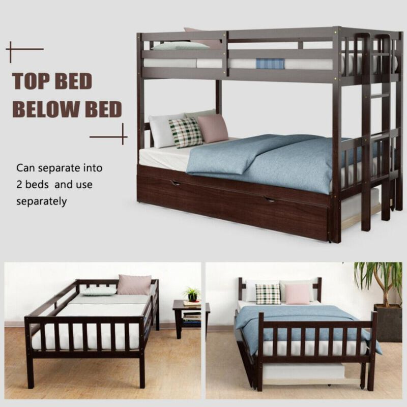 Hivvago Twin Pull-Out Bunk Bed with Trundle Wooden Ladder