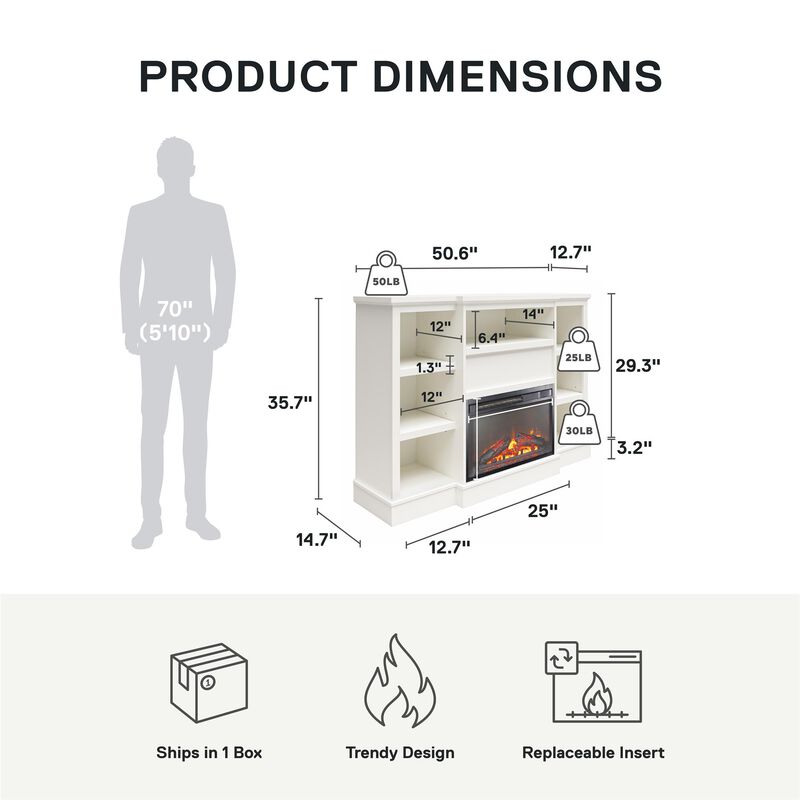 Liam Mantel With Electric Fireplace Space Heater, White