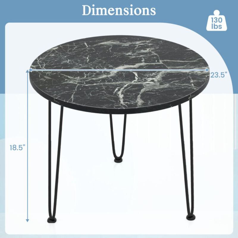 Hivvago Round End Table with Thickened Tabletop and Metal Tripod Legs