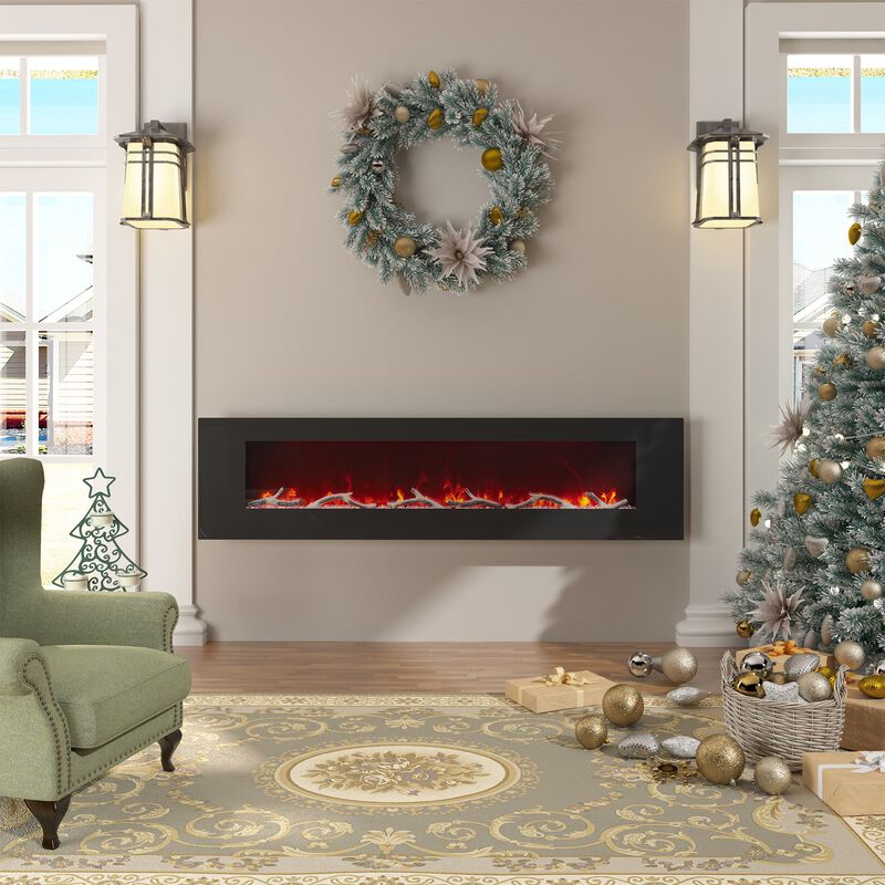 72 Inch 1500W Wall-Mount Fireplace with Multicolor Flame