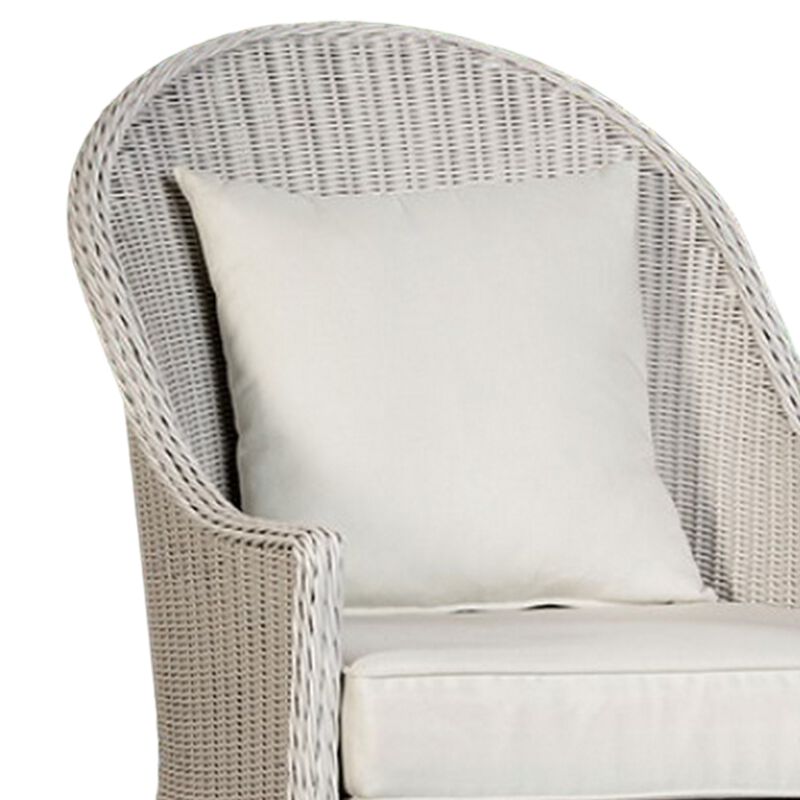 Tomo Outdoor Swivel Chair, Wingback Design, White Fabric, Wicker Rattan