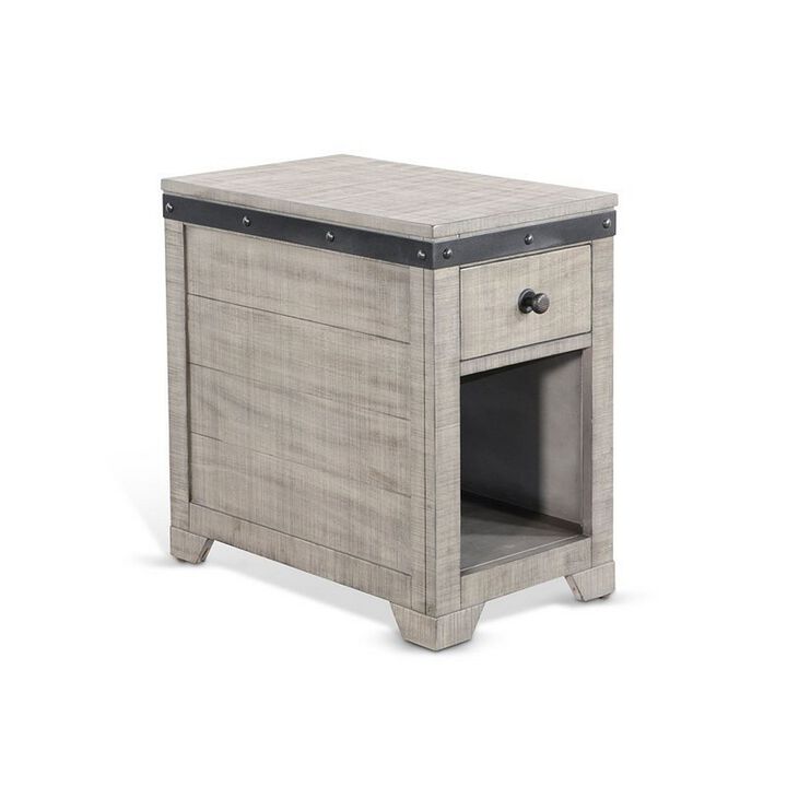 Nelly Side End Table, Drawers and Shelf, 25 Inch Alpine Gray Mahogany - Benzara