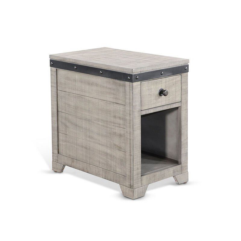 Nelly Side End Table, Drawers and Shelf, 25 Inch Alpine Gray Mahogany - Benzara