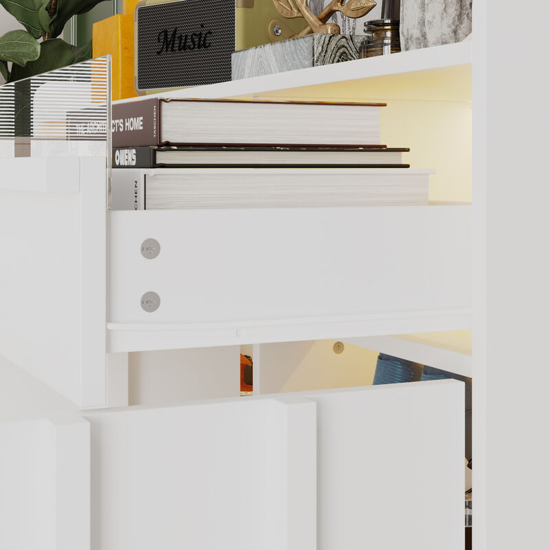 FUFU&GAGA Modern White Shoe Cabinet – 3 Drawers, 3 Doors, Acrylic Panel Design, MDF Entryway Storage (47.2" W x 13.8" D x 47.2" H), White