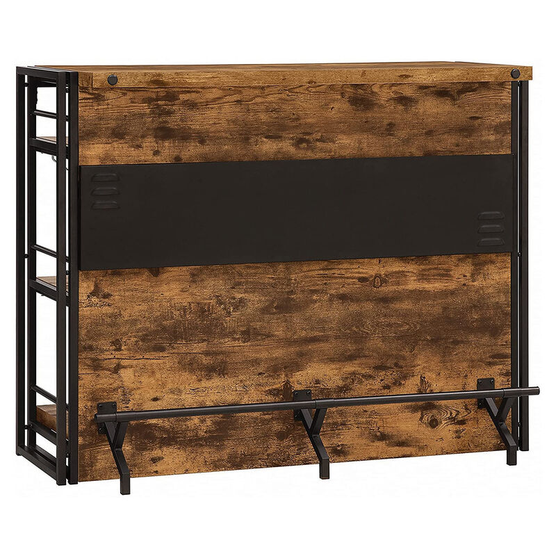 Urban Wooden Bar Unit with Stemware Rack, Wire Brushed Black-Benzara