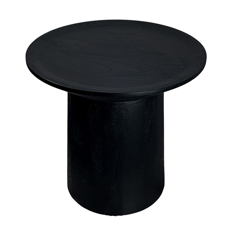 Benjara 20 Inch Side End Table, Round Mango Wood Top, Cylindrical Base, Matte Black