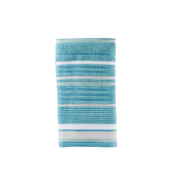 Saturday Knight Ltd Seabrook Stripe Soft Sculpted Bath Hand Towel Set - 2 Piece - 16x26", Teal